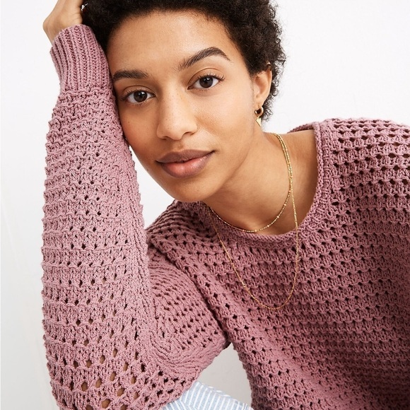 MADEWELL Open-Stitch Austen Pullover Sweater Berry Pink Coastal Beachy Size XS - Picture 3 of 11